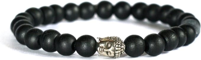 IbizaMen - heren armband zwart hout met buddha RVS - 21cm