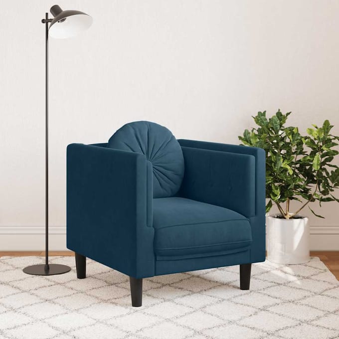 vidaXL - Fauteuil - met - kussen - fluweel - blauw
