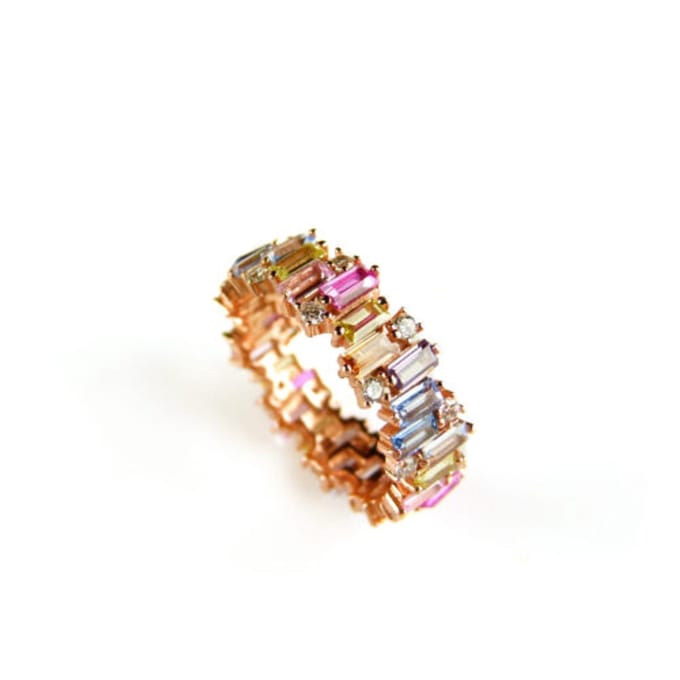 Ring in zilver roos goud verguld met gekleurde stenen multicolor