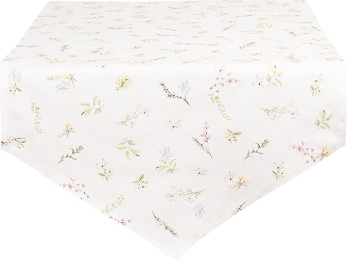 Clayre & Eef Tafelloper 50x160 cm Wit Roze Katoen Bloemen
