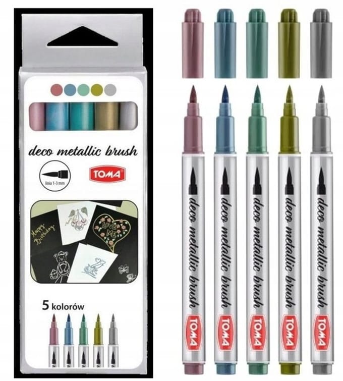 Toma Decoratieve Metallic Markers Set - 5 Stuks met Penseelpunt
