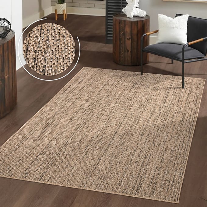 Wasbaar binnen- en buitenkleed, weerbestendig, terras, boho-patroon, effen gemêleerd 120 x 160 cm Rechthoek 120 x 160 cm Rechthoek beige