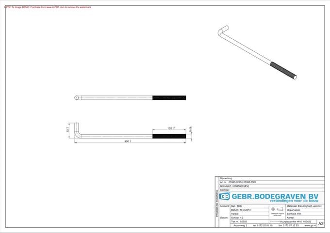 Gb Muurplaatanker 400 x 55mm draadlengte 120mm EV 05355