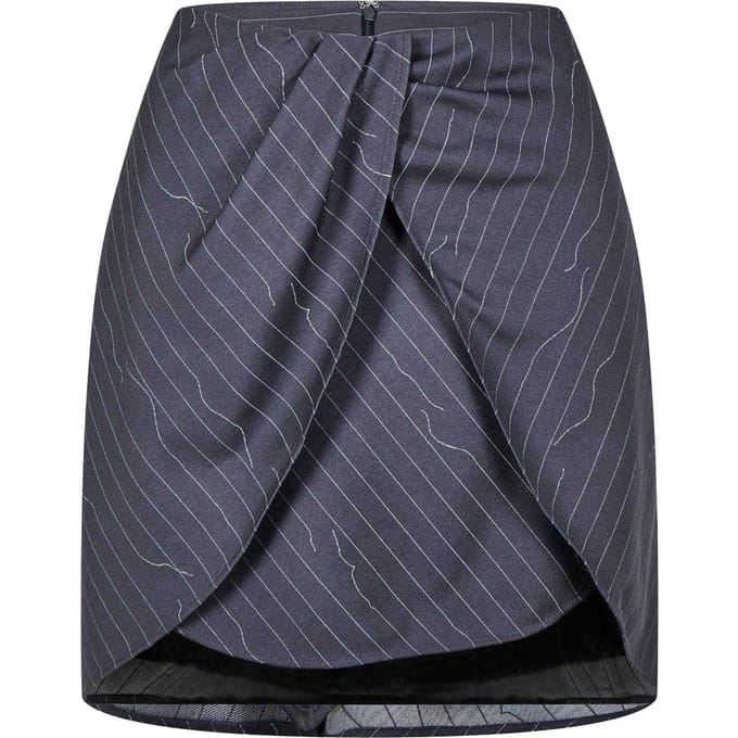 Off White Dames/Dames Pinstripe Wollen Blend Slanke Minirok (Grijs)
