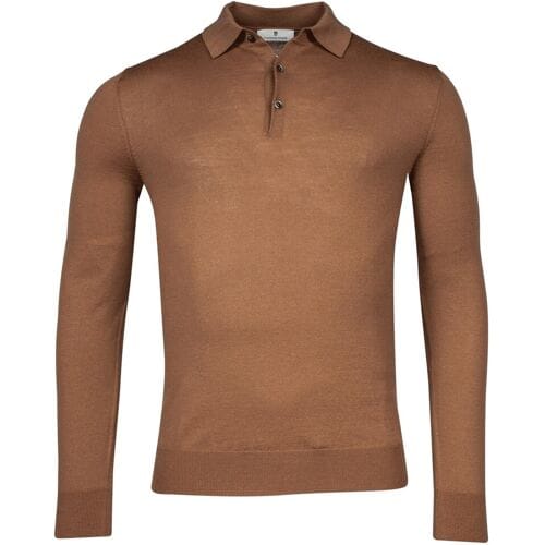 Thomas Maine Trui Fine Merino Pullover Polo Long Sleeve Single Knit Honey Brown / male