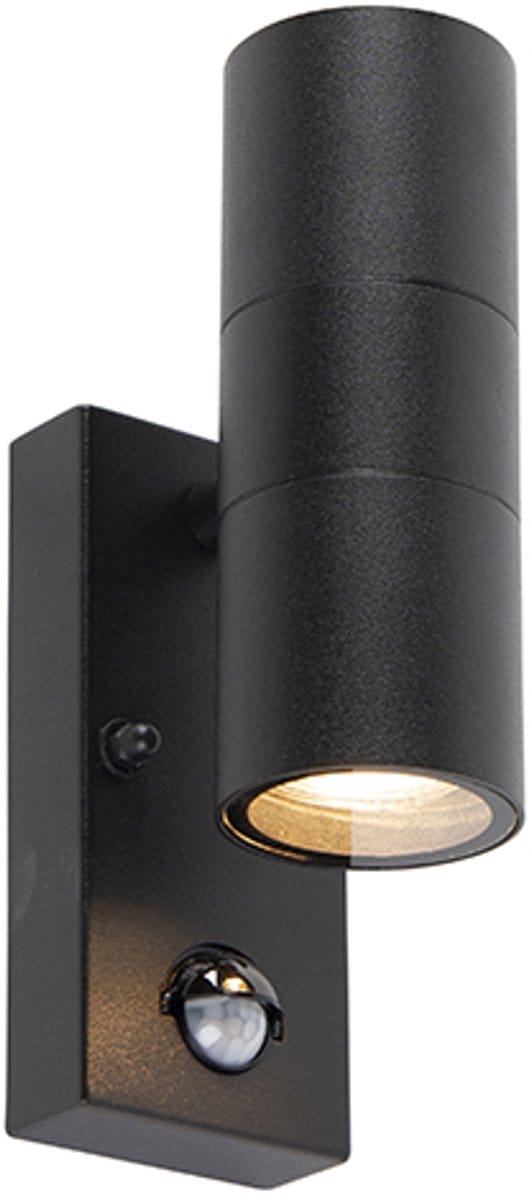 QAZQA duo - Moderne Wandlamp met Bewegingsmelder | Bewegingssensor | sensor Up Down voor buiten - 2 lichts - D 11 cm - Zwart - Buitenverlichting