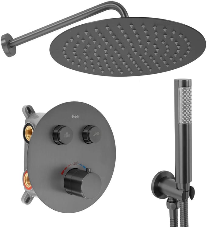 Rea Lungo +Box - Inbouwdoucheset Met Thermostaat - Titanium - 36,5X25X9Cm