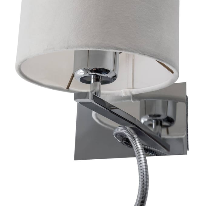 Argon Wandlamp Bilo, wit/chroom, textiel, 2-lamps, leeslampje