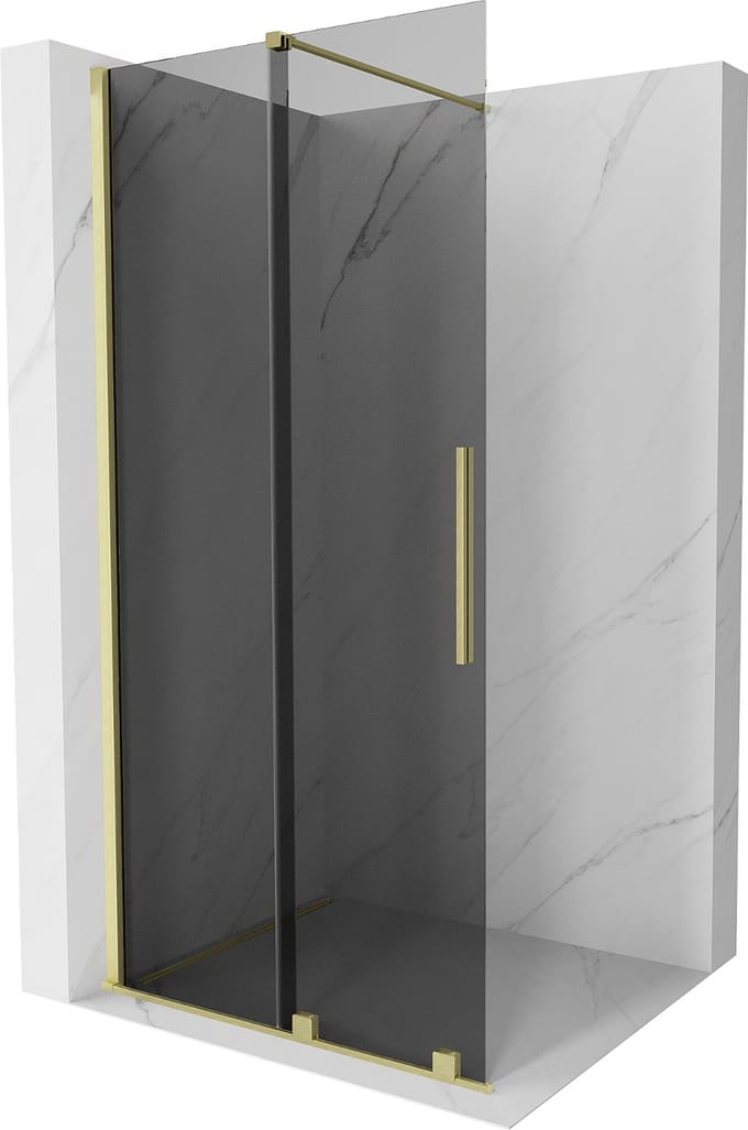 Mexen Velar schuifbare inloopdouchewand 90 x 200 , grafiet 8 mm, goud geborsteld - 871-090-000-43-55