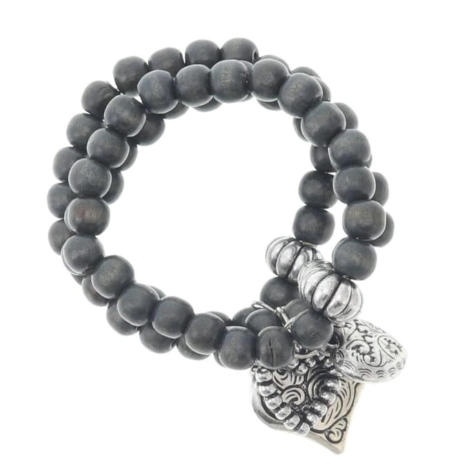 Behave - Kralenarmband grijs hartjesbedels - romantische basic stijl
