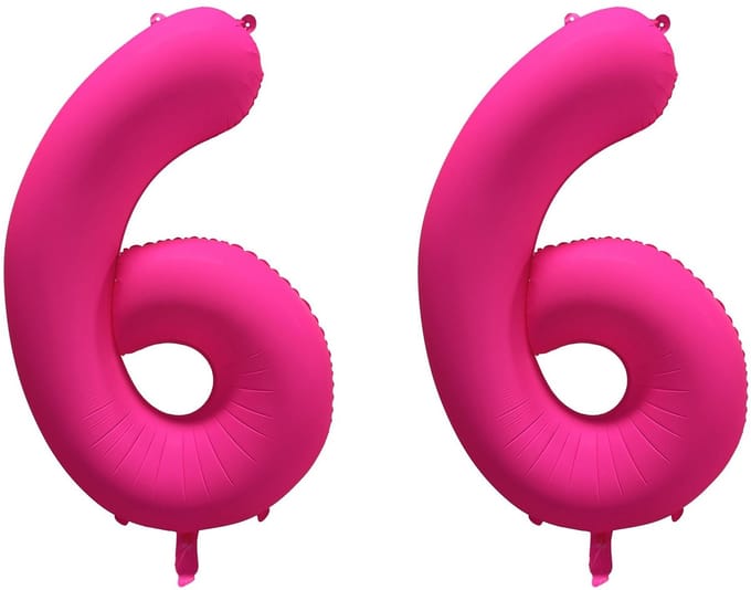 Folieballon 66 jaar - Neon Roze - 86 cm