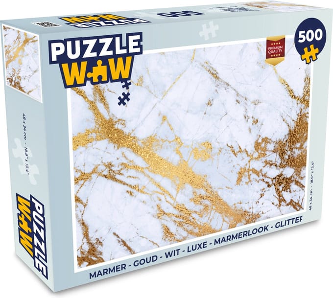 Puzzel Marmer - Goud - Wit - Luxe - Marmerlook - Glitter - Legpuzzel - Puzzel 500 stukjes
