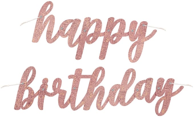 UNIQUE - Kartonnen Happy Birthday slinger roségoud glitter 84 cm voor verjaardag