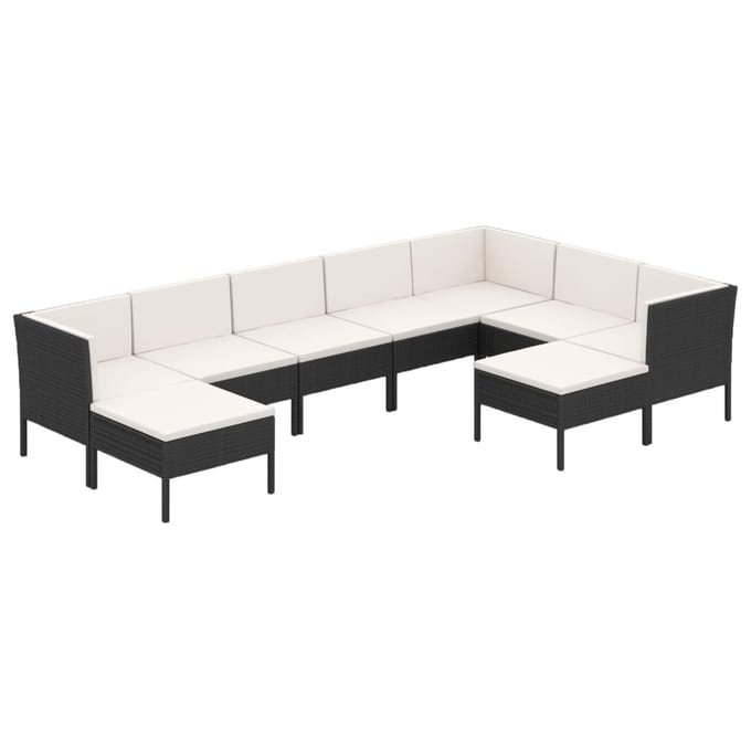 vidaXL - 9-delige - Loungeset - met - kussens - poly - rattan - zwart
