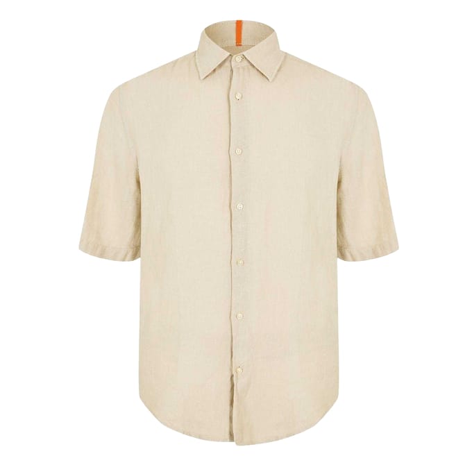 Boss Heren Linnen Overhemd Met Korte Mouwen (Licht Beige)