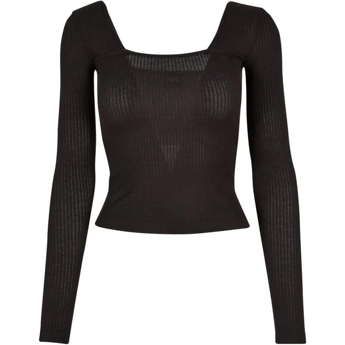 Urban Classics - Rib Squared Neckline Longsleeve top - XL - Zwart