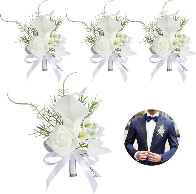 4x Handgemaakte Witte Calla Leelie Corsage Boutonniere voor Bruiloft en Feesten