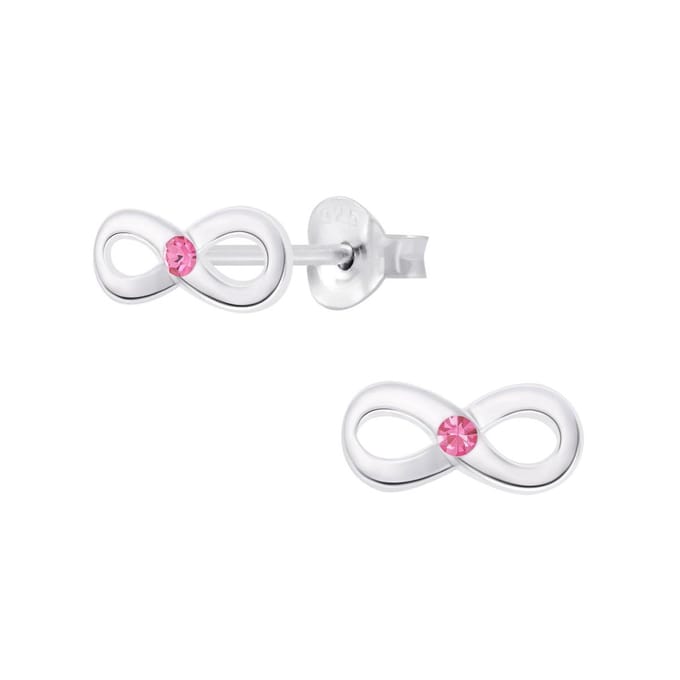 Joy|S - Zilveren infinity oorbellen - massief - roze kristal - 5 x 9 mm