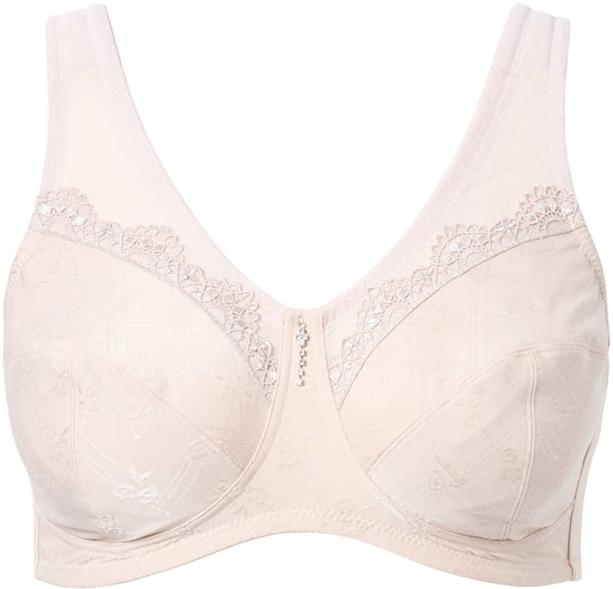 Ulla Popken - Dames - Ontlastingsbeha zonder beugel kant - Beige - Maat 115C