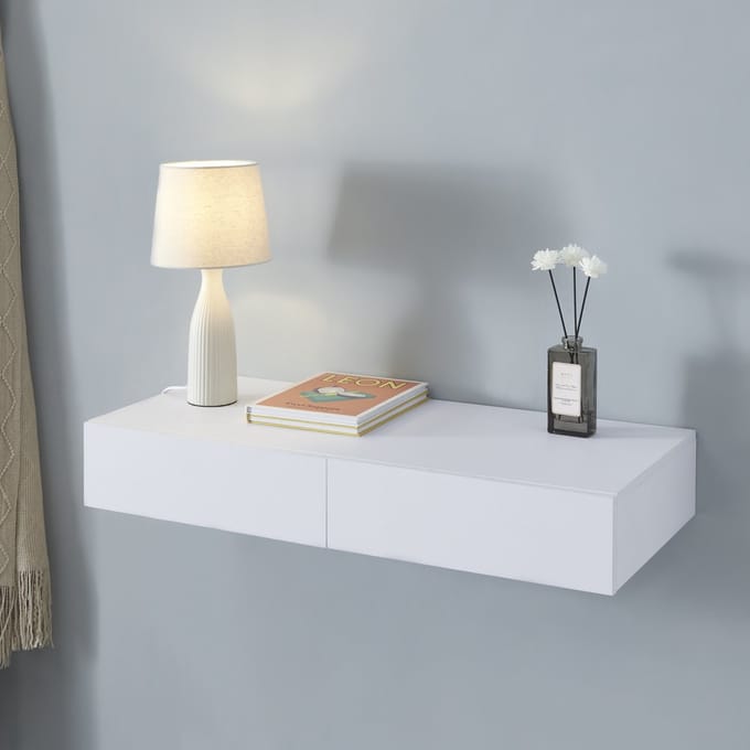 Wandplank Karstula met 2 lades 80x35x12 cm wit