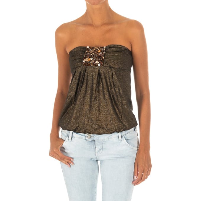 Dames-Mouwloos T-shirt met wijd gebreid topeffect 10DMT0084