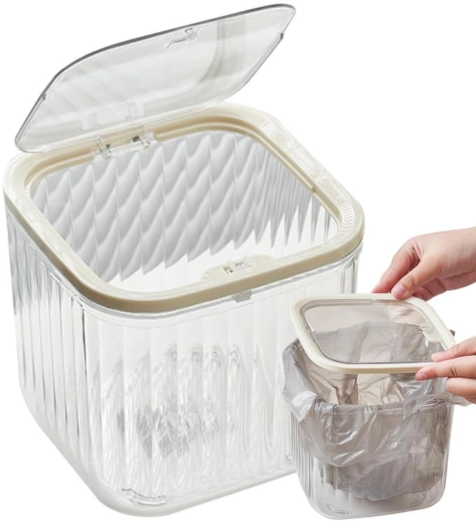 Prullenbak Bureau - Kleine Afvalbak - Bureau Opruimen - Met Drukdeksel - 15 cm Hoog - Transparant