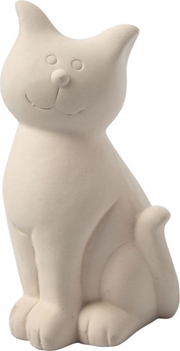 Spaarpot Kat - wit klei - 14 cm - om zelf te kleuren - poes