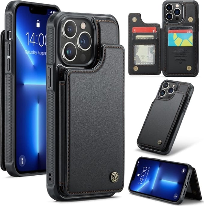 Luxe Portemonnee Backcover met Anti-RFID kaarthouders voor iPhone 13 Pro Max _ Zwart