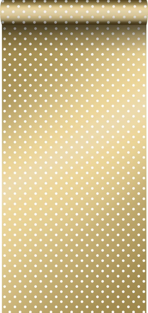 ESTAhome behang stippen glanzend goud en wit - 53 cm x 10.05 m - 139114