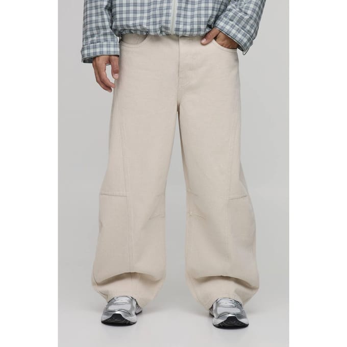 Gewassen Barrel Leg Jeans | Ecru | Size 36R