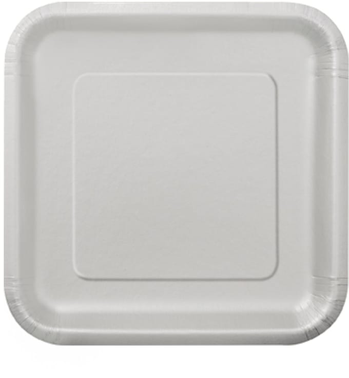 UNIQUE - 14 vierkante zilveren kartonnen borden 23 cm wegwerp