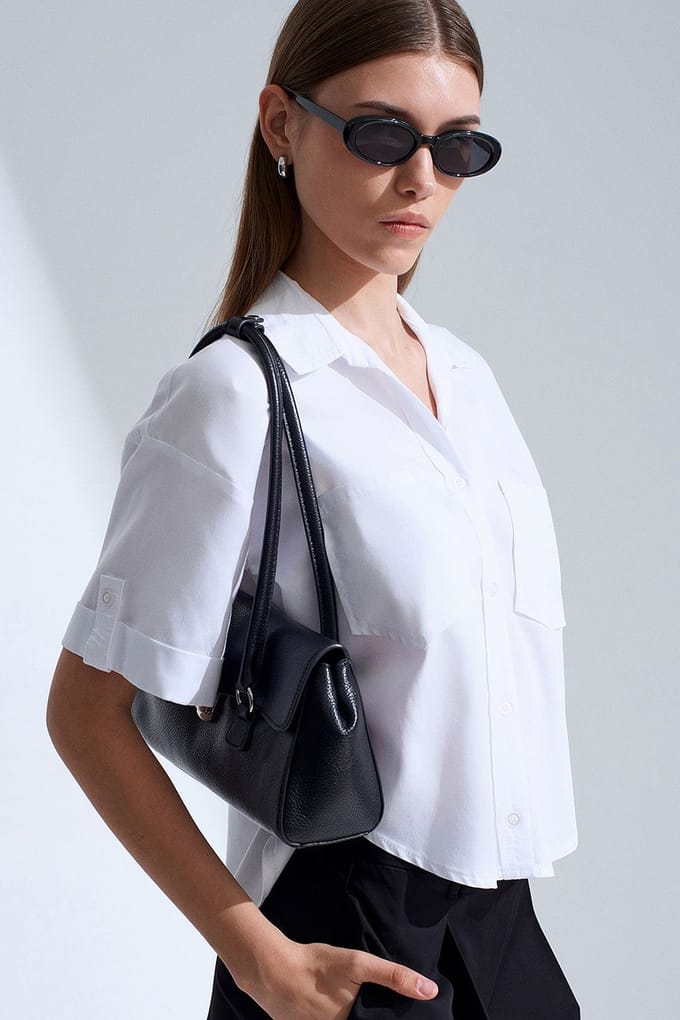 Dames Cropped Shirt Met Zak