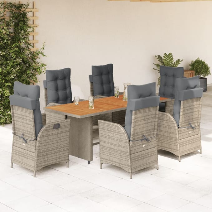 vidaXL - 7-delige - Tuinset - met - kussens - poly - rattan - grijs