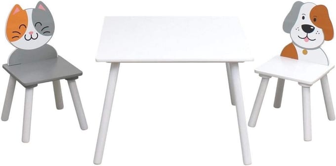 Tafel en stoelen set voor kinderen - MDF, grijs en wit, 44 cm H x 60 cm D
