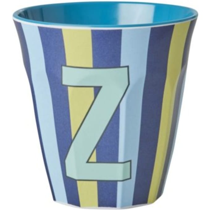 Rice melamine beker medium gestreept letter z, blauw