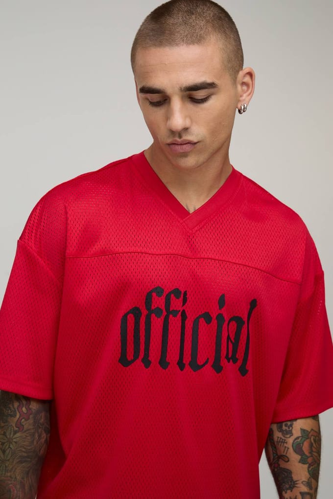 Oversized Boxy Official V-Neck Sports Top | Red | Size Large