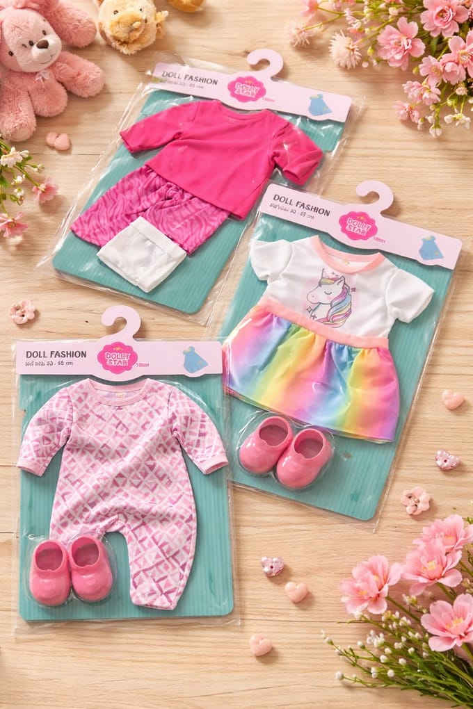 3 stuks Dolly star poppenkleding setjes