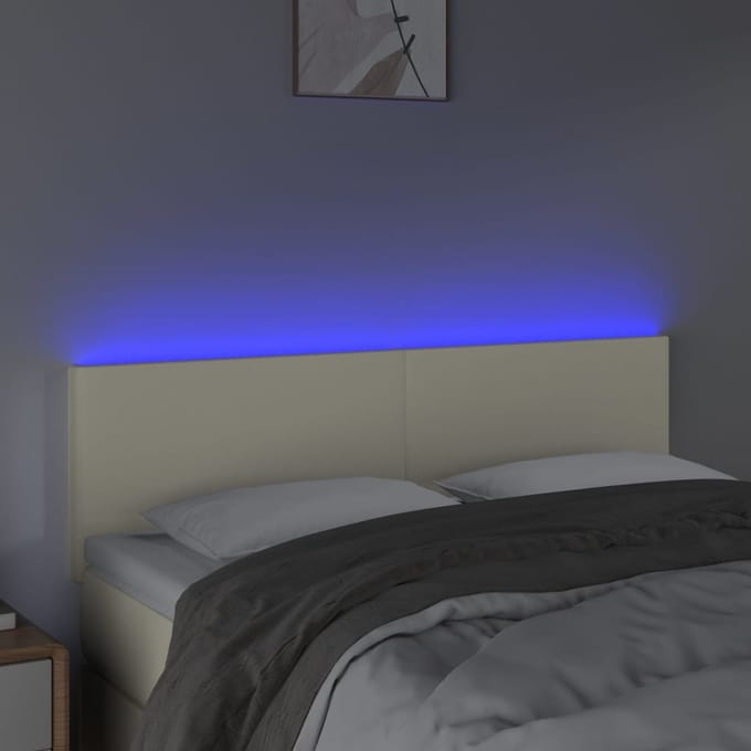 vidaXL - Hoofdbord - LED - 144x5x78/88 - cm - kunstleer - crèmekleurig