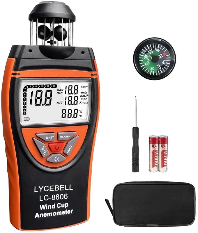 Professionele Draagbare Anemometer met 360° Windsensor | Meet Windsnelheid & Temperatuur | LCD & Kompas