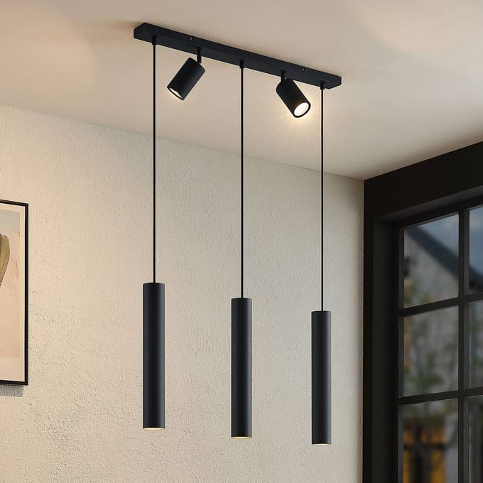 Lindby - hanglamp - 5lichts - staal - H: 40 cm - GU10 - zandzwart
