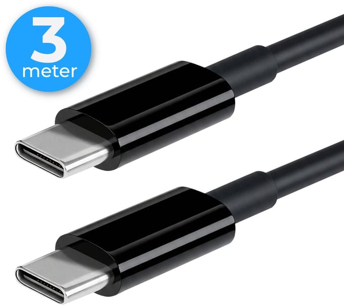 Nuvance Usb C Kabel - 100W - Usb C naar Usb C - 3 Meter - Usb-C Kabels - Snellader - 480Mb/ps Data - Usb C Oplader - Zwart