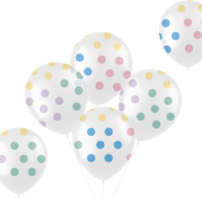 Ballonnen Pastel Stippen Meerkleurig 33cm - 6 stuks