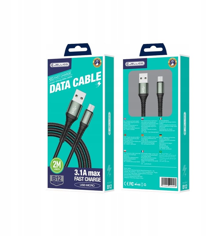 Jellico B12 Kabel Micro USB 2m 3.1A Zwart - Snel Laden & Data