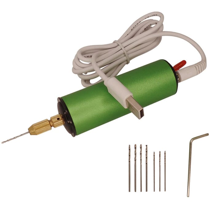Verstelbare 0,8-1,2 mm elektrische miniboormachine met 8 boortjes van 0,8 mm en 1,1 mm voor doe-het-zelf sieraden donkergroene kleur