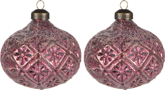 Clayre & Eef Kerstbal Set van 2 Overig Ø 10 cm Rood Glas Kerstballen