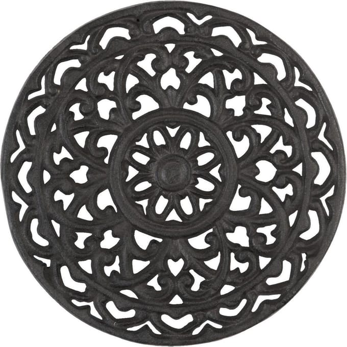 Clayre & Eef | Pannenonderzetter Ø 20 cm | Chocola | Ijzer | Rond | Patroon | 6Y0837