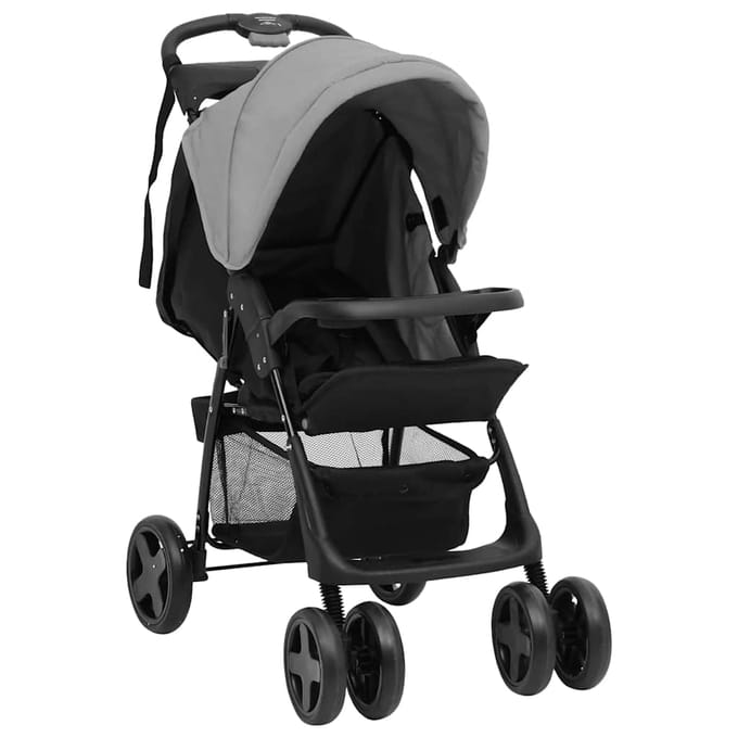 vidaXL - Kinderwagen - 2-in-1 - staal - lichtgrijs - en - zwart