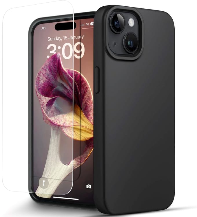 Hoesje Geschikt voor Iphone 15 Plus Zwart Telefoonhoesje Met Screenprotector Beschermglas Case