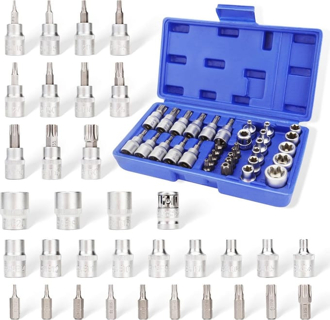 34-delige Torx Schroefbitset 3/8 Inch Drive | Sabotagebestendige E-Torx Doppenset