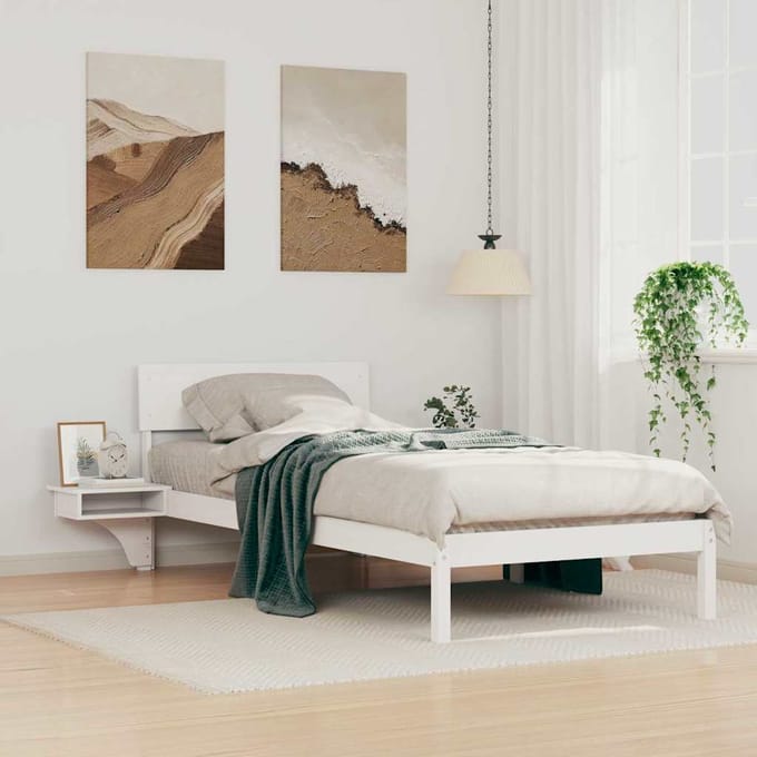 vidaXL - Bedframe - met - hoofdeinde - Wit - 90 - x - 190 - cm - Massief - grenenhout